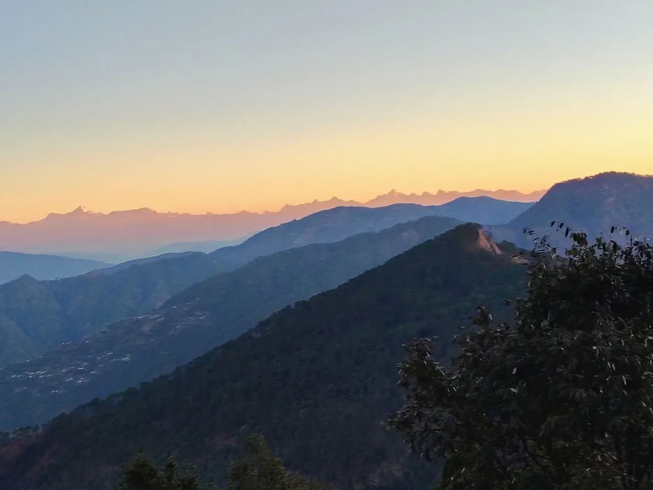 Mountain ridges at sunset
